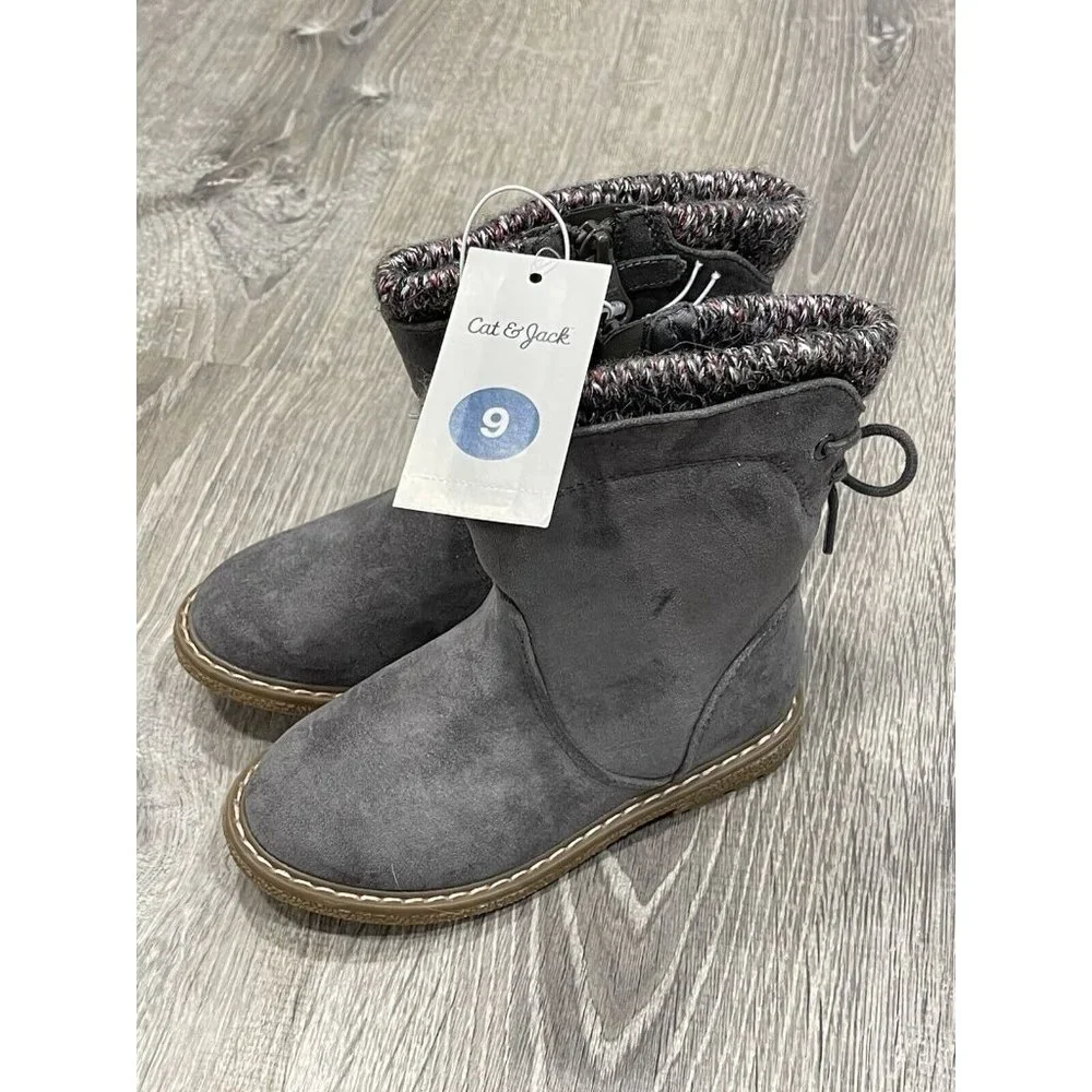 New Cat & Jack Grey Girls Boots Lace Up Shoes Size 9 J20